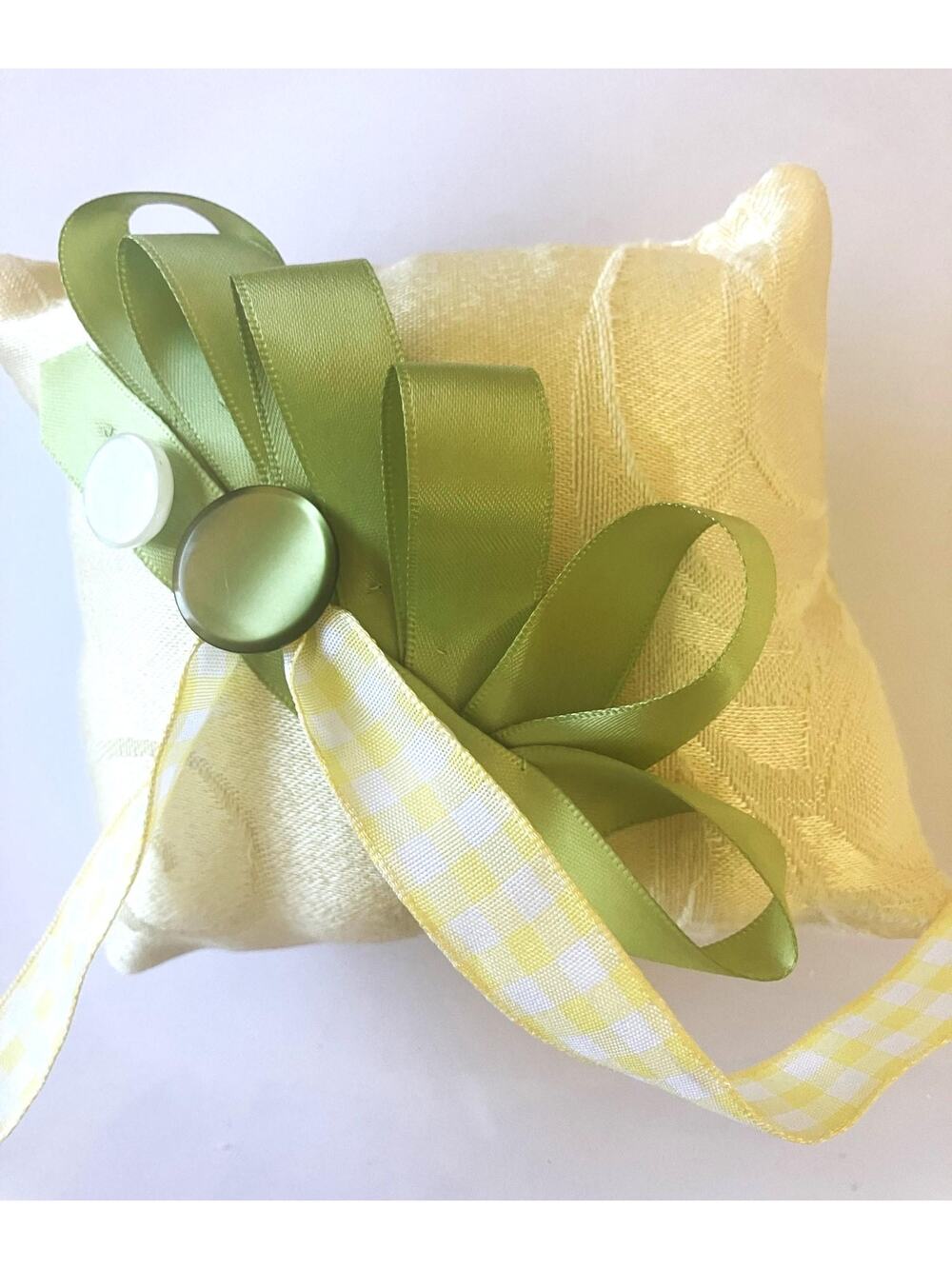 Handmade Ring Bearer Pillow, Wedding Ring Cushion, Yellow and Green Ring Pillow
